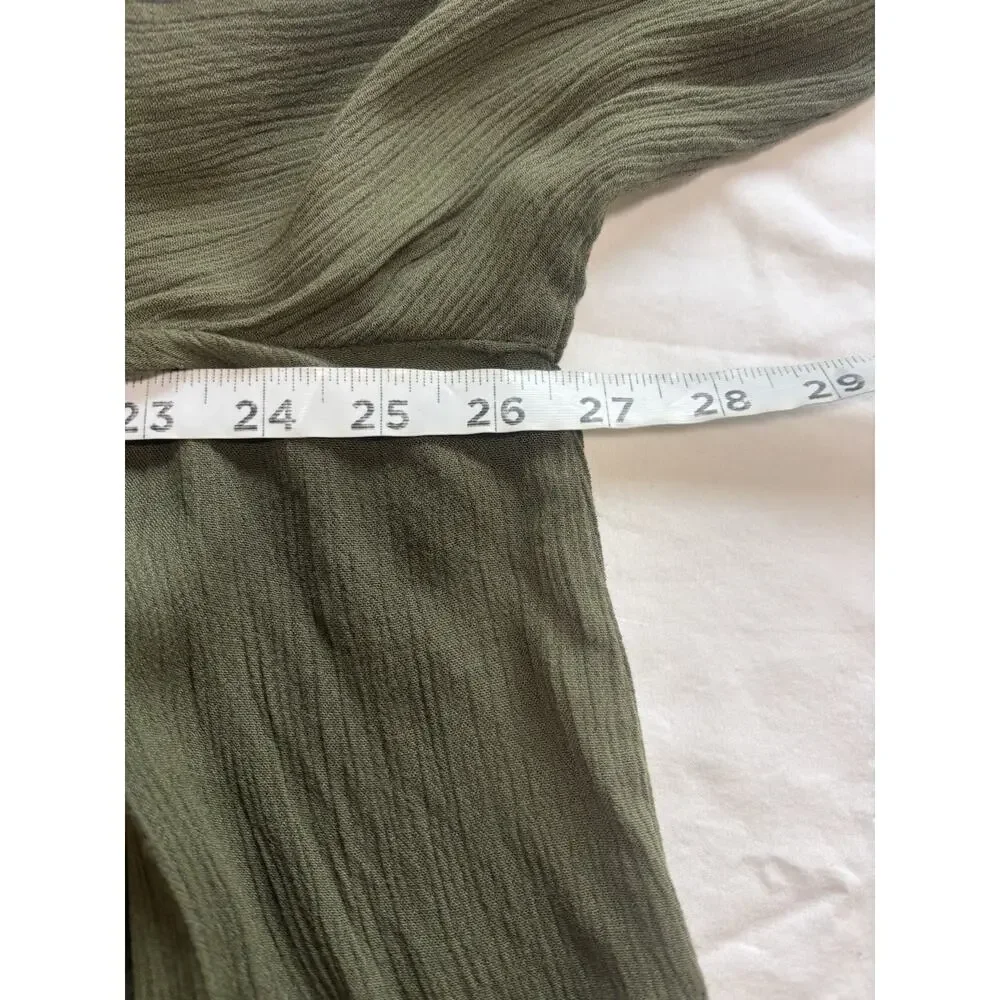 Kimono Cardigan Embroidered Boho Earthy Tassel Gauze Olive Green Tribal Size L